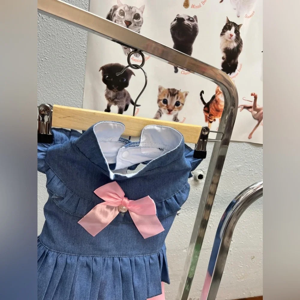 Navy and pink denim dress for dogs